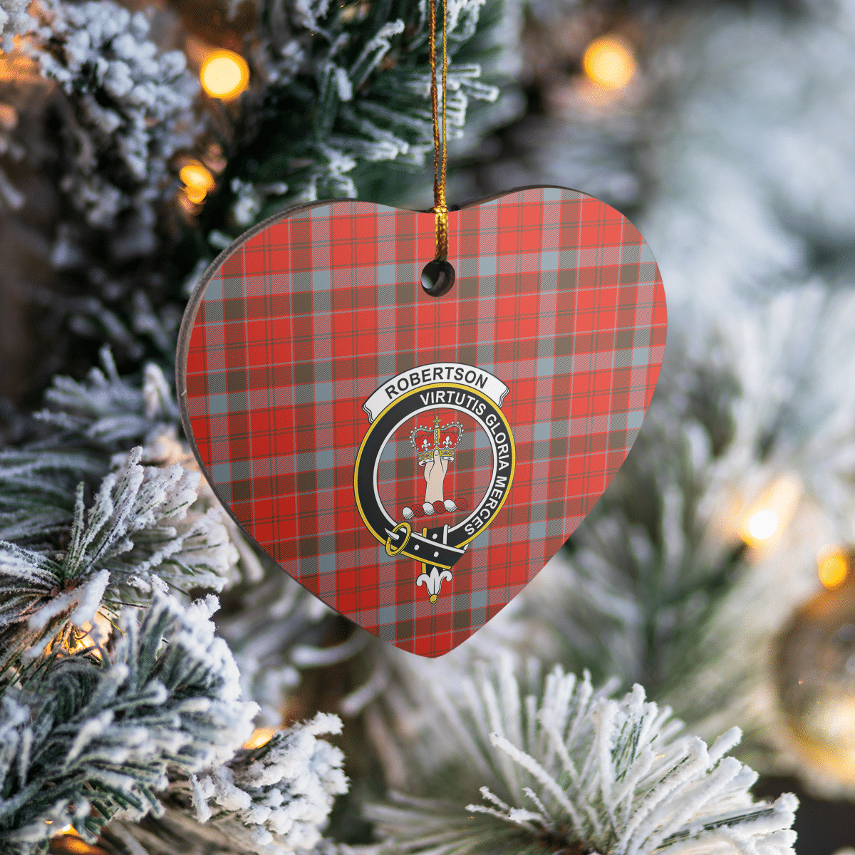 Clan Robertson Weathered Tartan Crest Heart Ceramic Ornament HV71 Robertson Weathered Tartan Tartan Christmas   