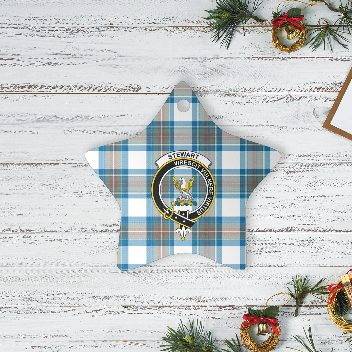 Clan Stewart Muted Blue Tartan Crest Star Ceramic Ornament RG92 Stewart Muted Blue Tartan Tartan Christmas   