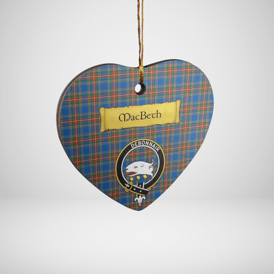 Clan MacBeth Ancient Tartan Crest Heart Ceramic Ornament