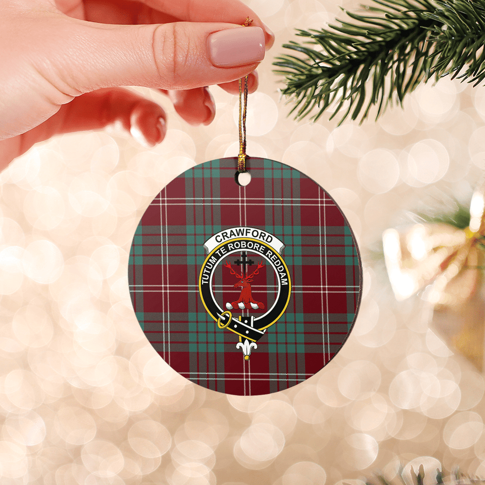 Clan Crawford Modern Tartan Crest Round Ceramic Ornament MC18 Crawford Modern Tartan Tartan Christmas   