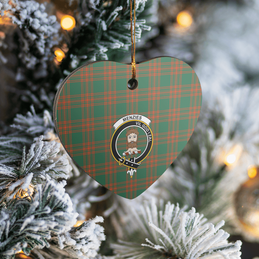 Clan Menzies Green Ancient Tartan Crest Heart Ceramic Ornament HE55 Menzies Green Ancient Tartan Tartan Christmas   