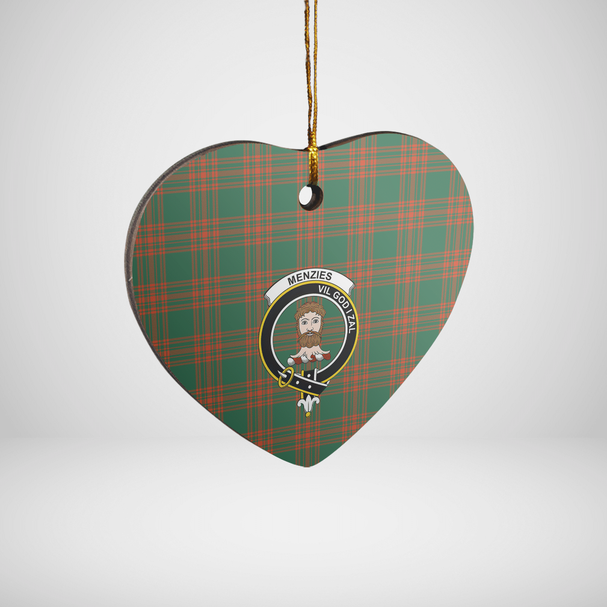 Clan Menzies Green Ancient Tartan Crest Heart Ceramic Ornament HE55 Menzies Green Ancient Tartan Tartan Christmas   