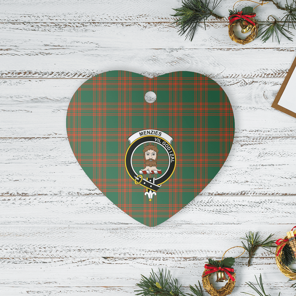 Clan Menzies Green Ancient Tartan Crest Heart Ceramic Ornament HE55 Menzies Green Ancient Tartan Tartan Christmas   