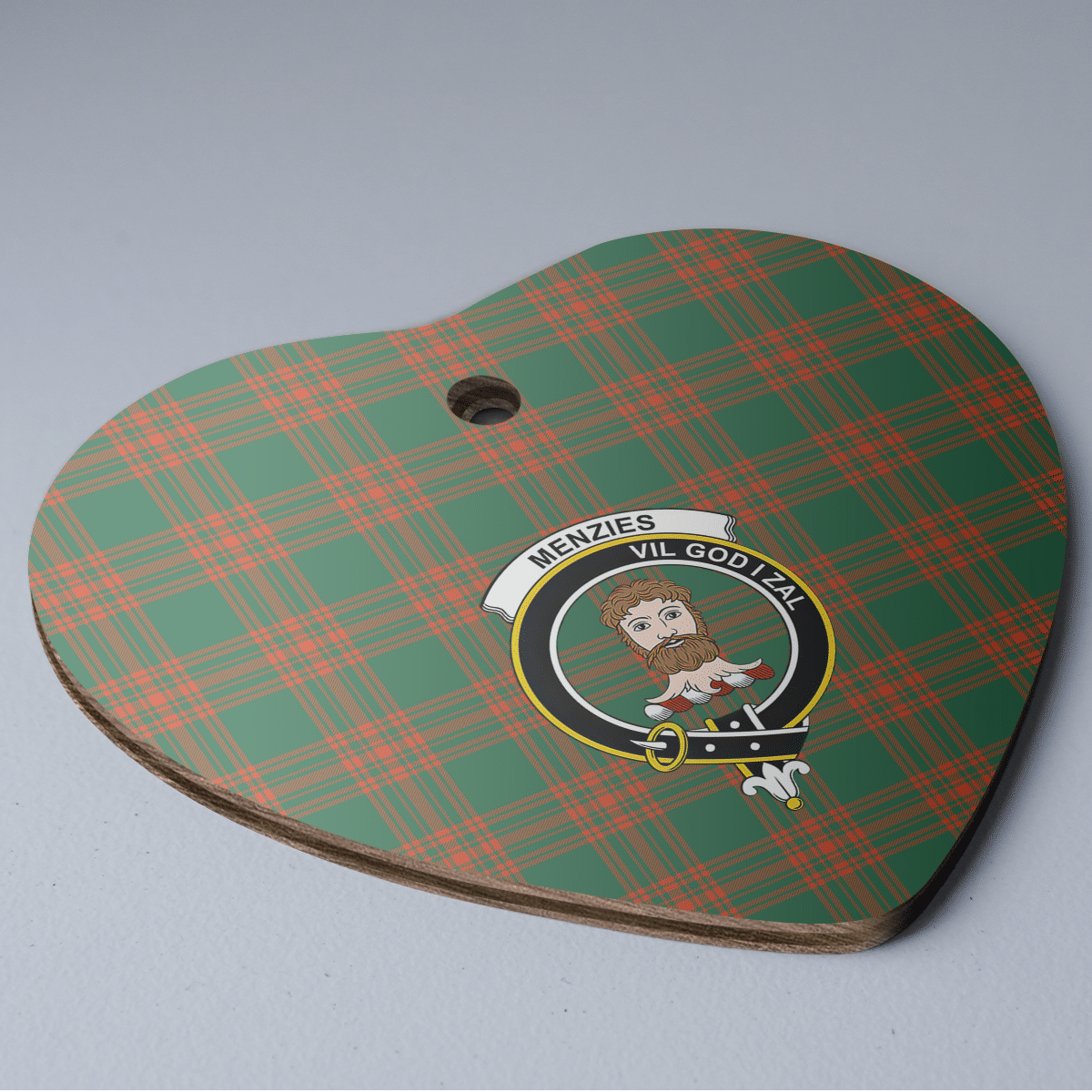 Clan Menzies Green Ancient Tartan Crest Heart Ceramic Ornament HE55 Menzies Green Ancient Tartan Tartan Christmas   