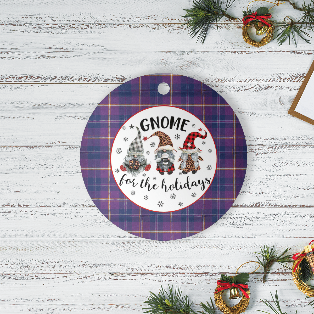 Clan Gretna Green Tartan Tartan Crest Gnome Round Ceramic Ornament KG50 Gretna Green Tartan Tartan Christmas   