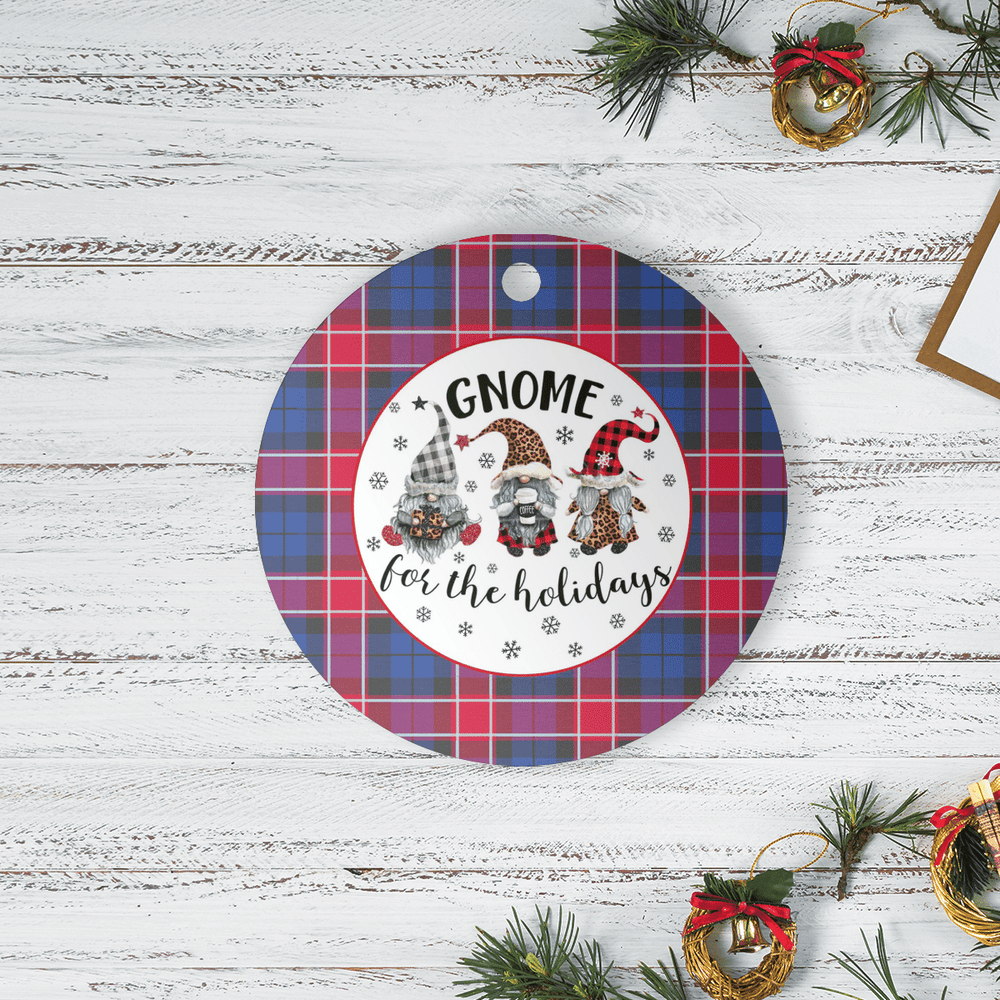 Clan Graham of Menteith Red Tartan Tartan Crest Gnome Round Ceramic Ornament RY28 Graham of Menteith Red Tartan Tartan Christmas   