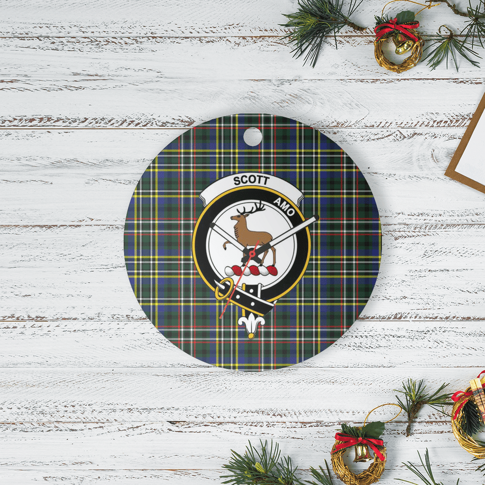 Clan Scott Green Modern Tartan Crest Round Ceramic Ornament XB18 Scott Green Modern Tartan Tartan Christmas   