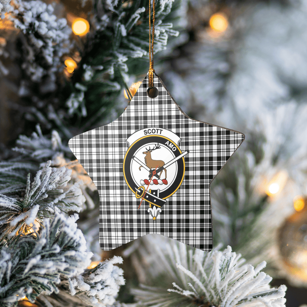 Clan Scott Black & White Modern Tartan Crest Star Ceramic Ornament OO44 Scott Black & White Modern Tartan Tartan Christmas   