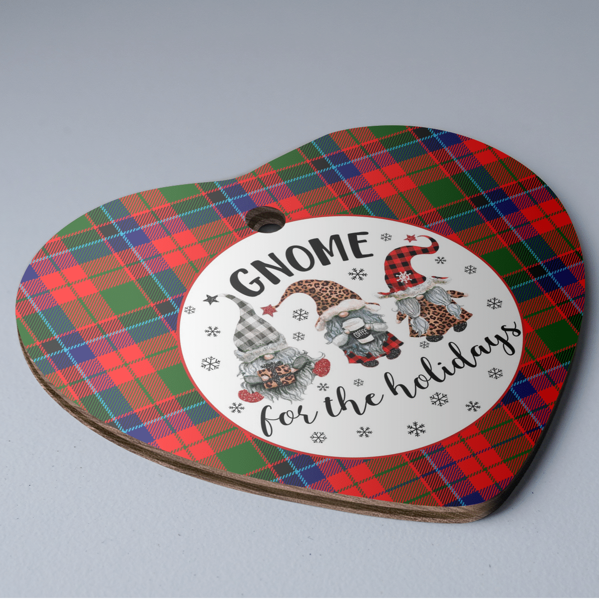 Clan Macnicol Tartan Tartan Crest Gnome Heart Ceramic Ornament FS38 Macnicol Tartan Tartan Christmas   
