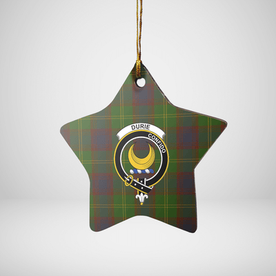 Clan Durie Tartan Crest Star Ceramic Ornament
