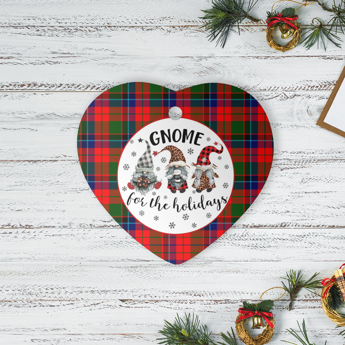 Clan Macnicol Tartan Tartan Crest Gnome Heart Ceramic Ornament FS38 Macnicol Tartan Tartan Christmas   