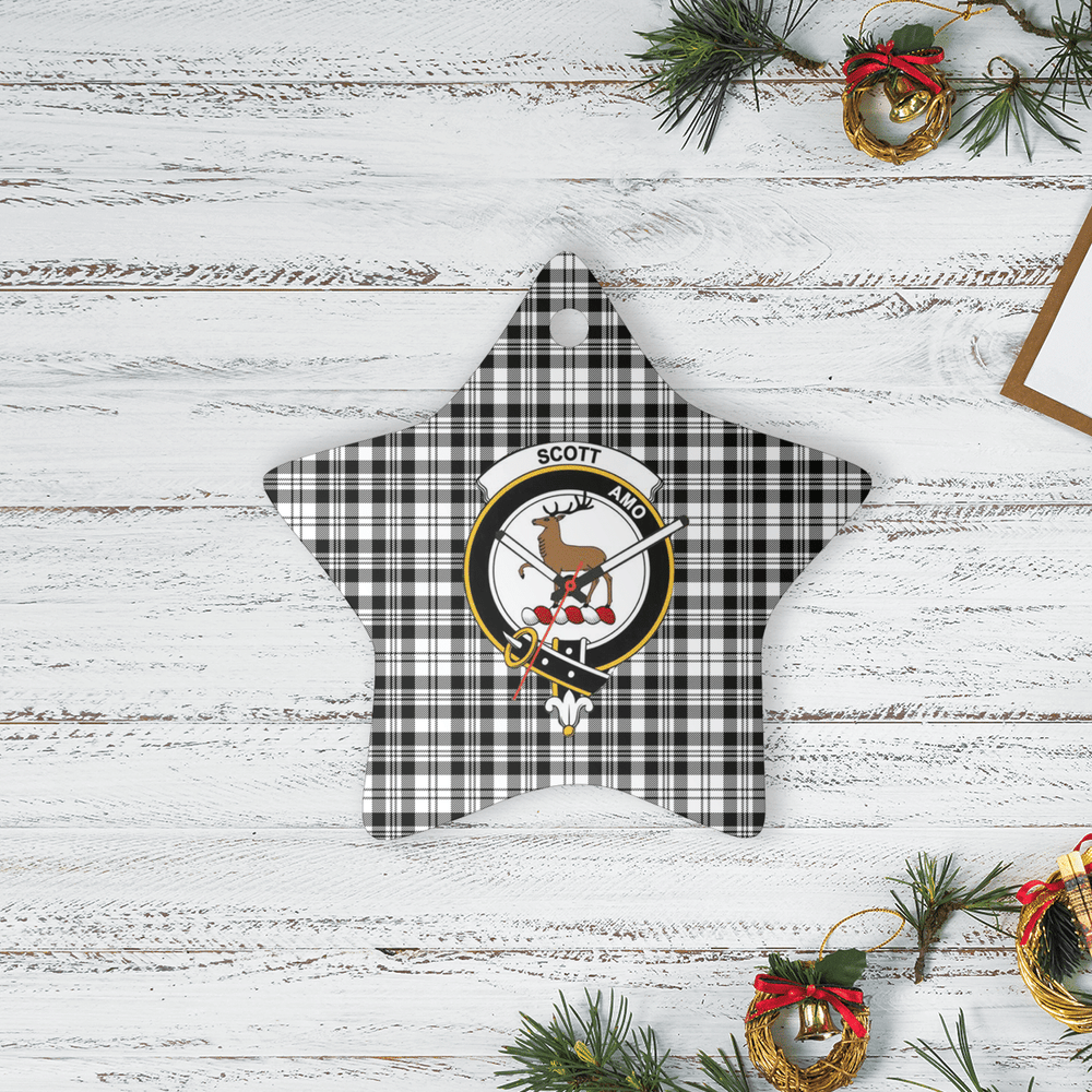 Clan Scott Black & White Modern Tartan Crest Star Ceramic Ornament OO44 Scott Black & White Modern Tartan Tartan Christmas   