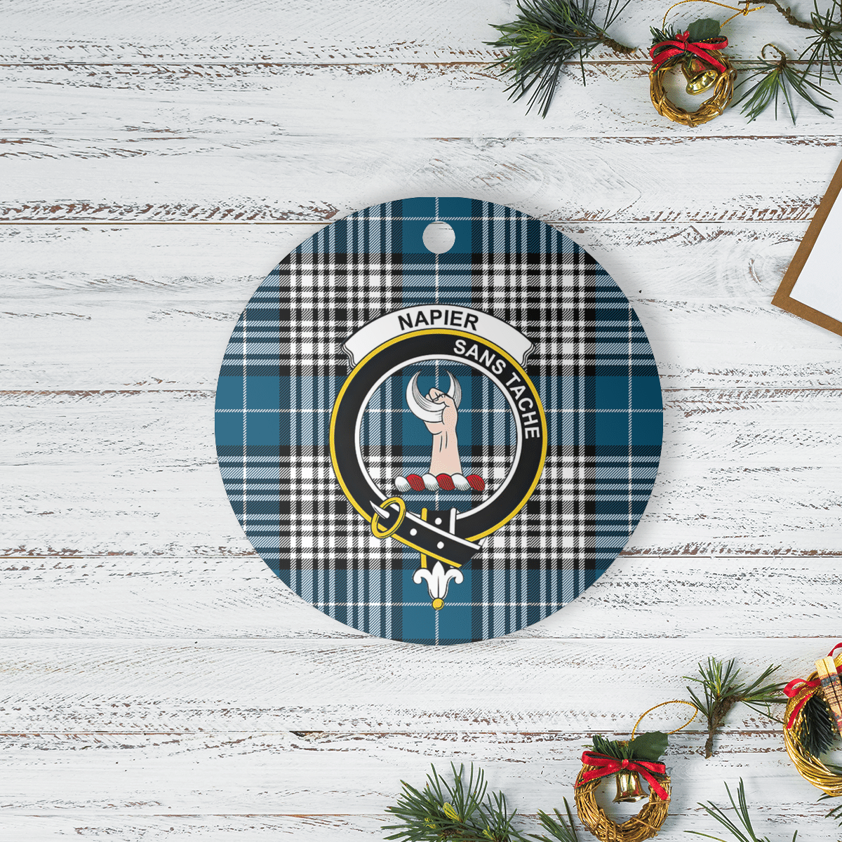 Clan Napier Modern Tartan Crest Round Ceramic Ornament NJ72 Napier Modern Tartan Tartan Christmas   