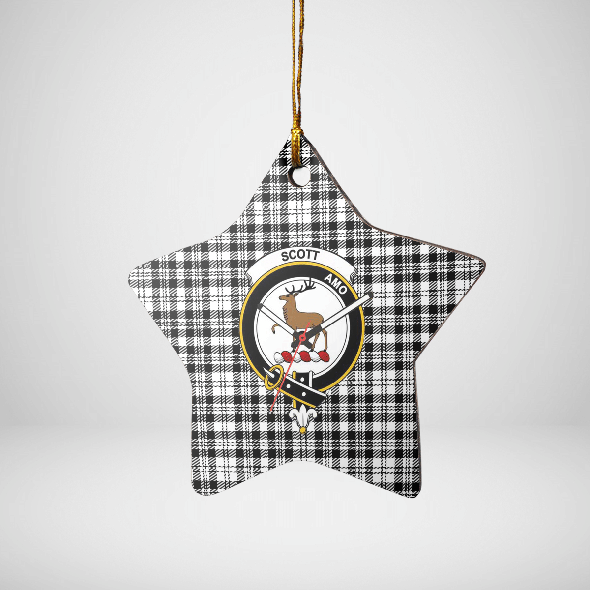 Clan Scott Black & White Modern Tartan Crest Star Ceramic Ornament OO44 Scott Black & White Modern Tartan Tartan Christmas   