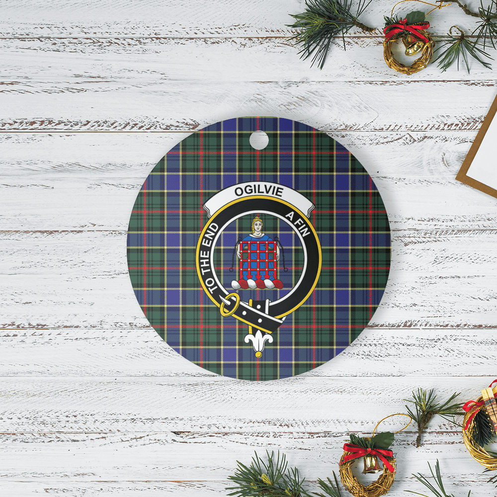 Clan Ogilvie Hunting Modern Tartan Crest Round Ceramic Ornament XH63 Ogilvie Hunting Modern Tartan Tartan Christmas   