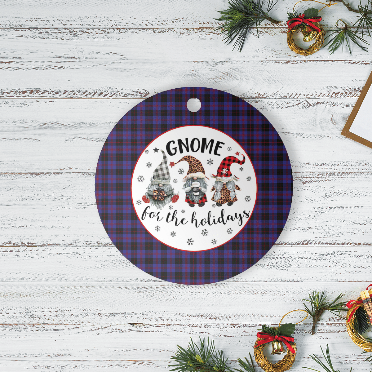 Clan Garden Tartan Tartan Crest Gnome Round Ceramic Ornament JY15 Garden Tartan Tartan Christmas   