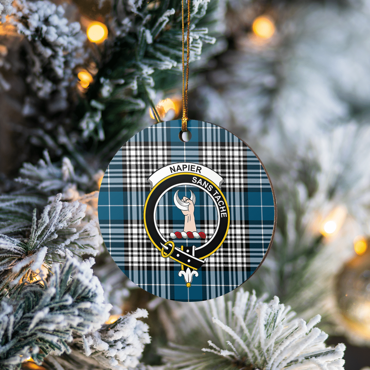 Clan Napier Modern Tartan Crest Round Ceramic Ornament NJ72 Napier Modern Tartan Tartan Christmas   