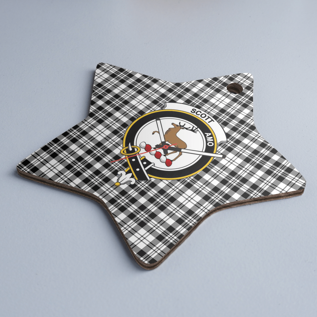 Clan Scott Black & White Modern Tartan Crest Star Ceramic Ornament OO44 Scott Black & White Modern Tartan Tartan Christmas   