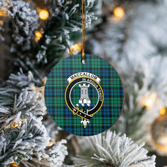 Clan MacCallum Ancient Tartan Crest Round Ceramic Ornament TR64 MacCallum Ancient Tartan Tartan Christmas   