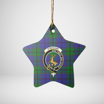 Clan Strachan Tartan Crest Star Ceramic Ornament