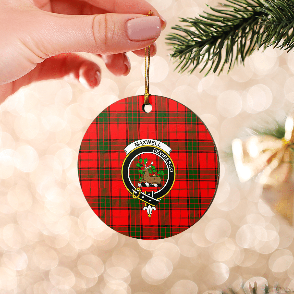 Clan Maxwell Modern Tartan Crest Round Ceramic Ornament OY49 Maxwell Modern Tartan Tartan Christmas   