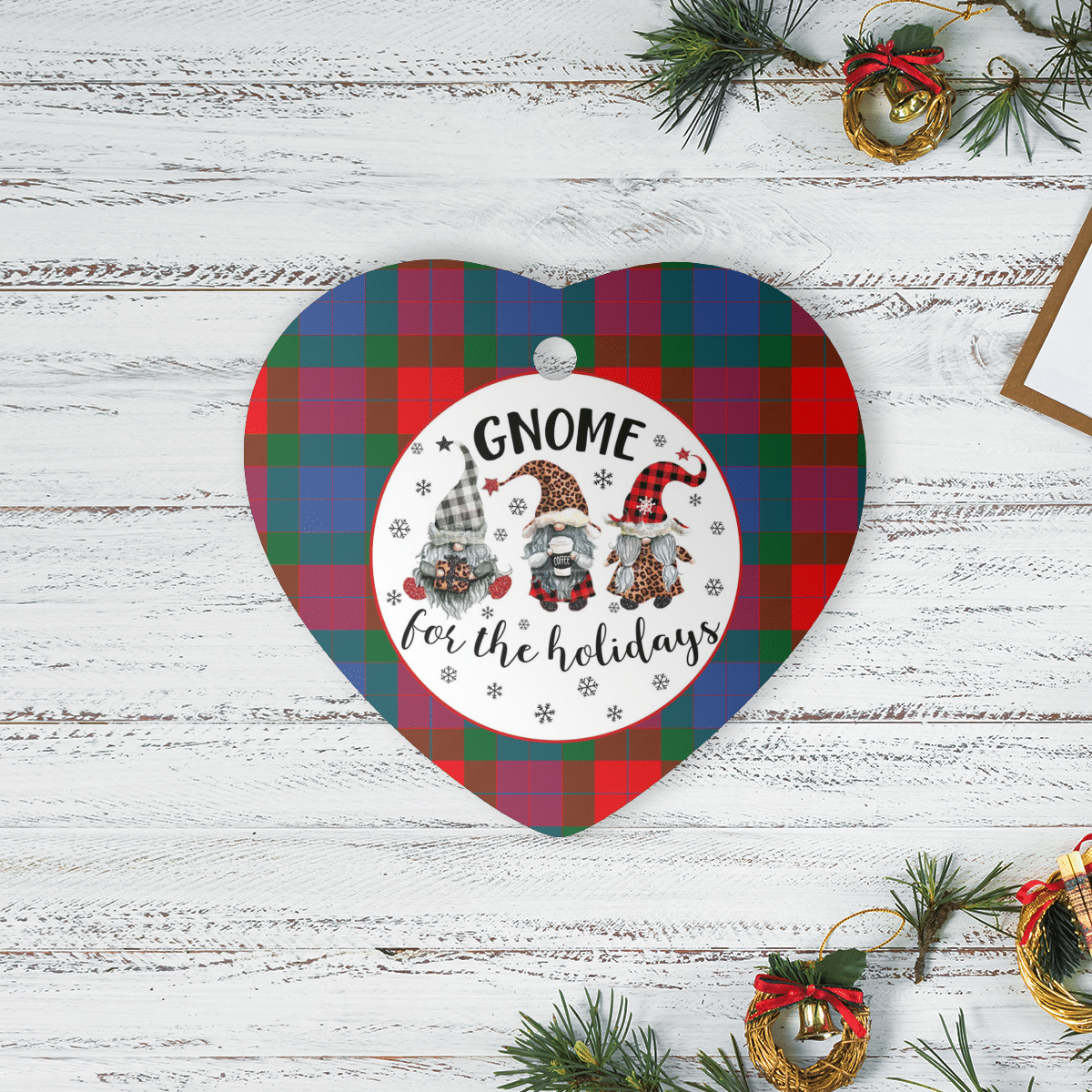 Clan Mar Tartan Tartan Crest Gnome Heart Ceramic Ornament SZ45 Mar Tartan Tartan Christmas   