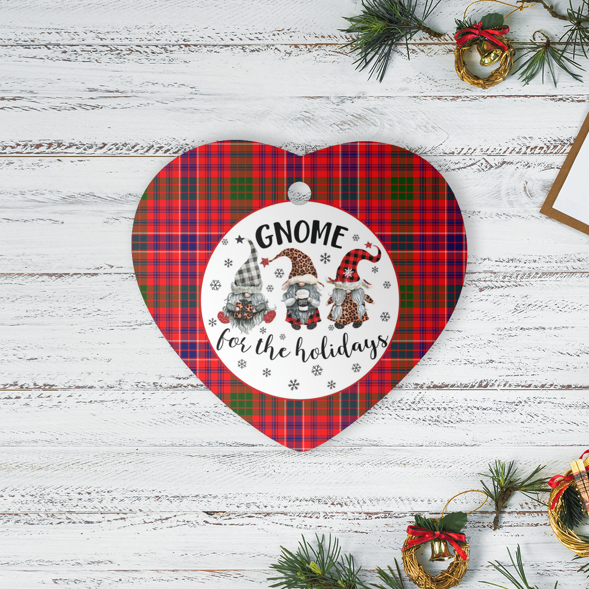 Clan MacRae Modern Tartan Tartan Crest Gnome Heart Ceramic Ornament FP88 MacRae Modern Tartan Tartan Christmas   