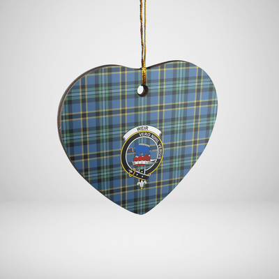 Clan Weir Ancient Tartan Crest Heart Ceramic Ornament