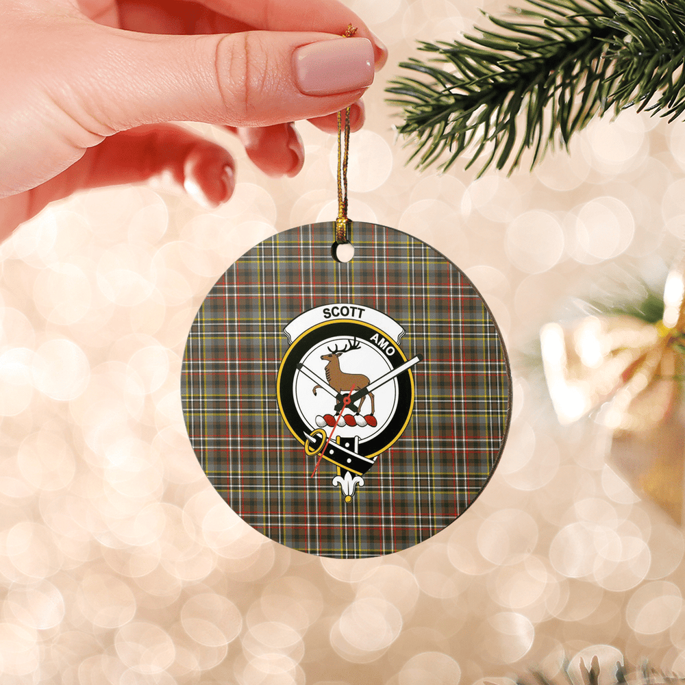 Clan Scott Green Weathered Tartan Crest Round Ceramic Ornament IM64 Scott Green Weathered Tartan Tartan Christmas   