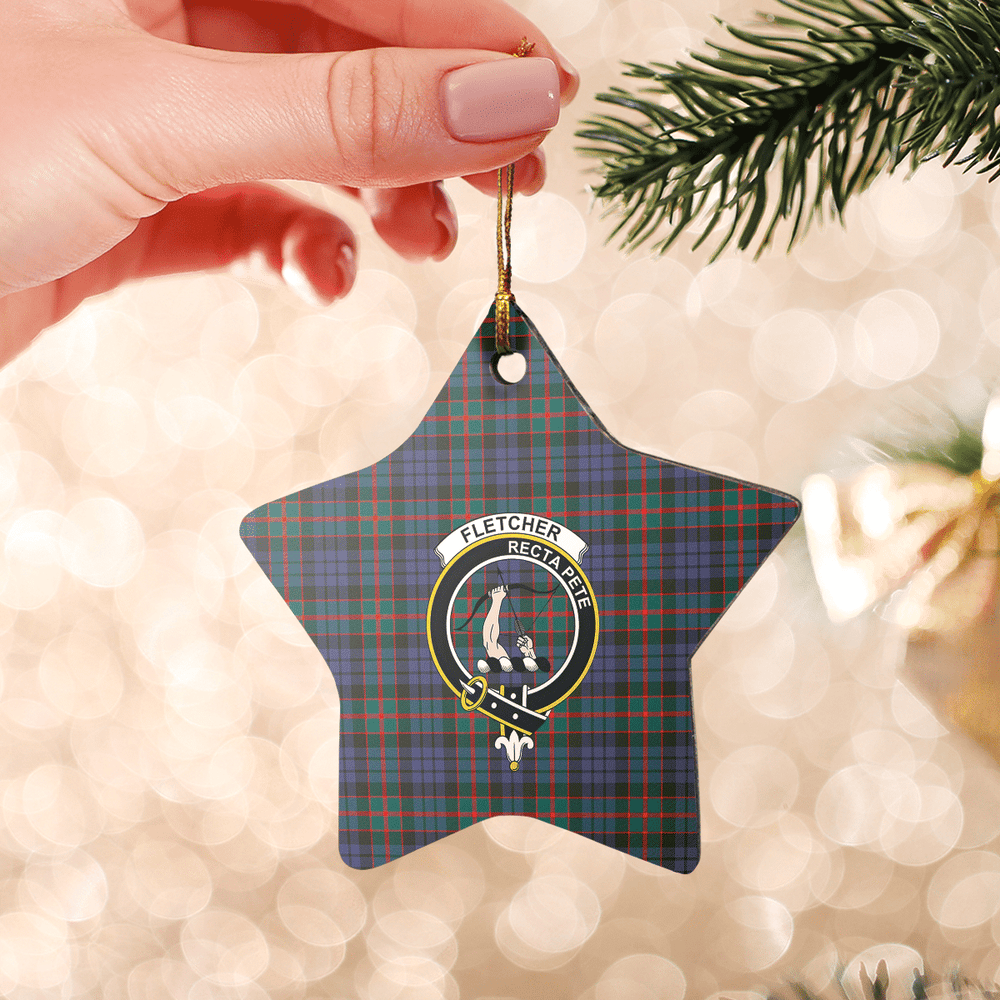 Clan Fletcher of Dunans Tartan Crest Star Ceramic Ornament UV57 Fletcher of Dunans Tartan Tartan Christmas   