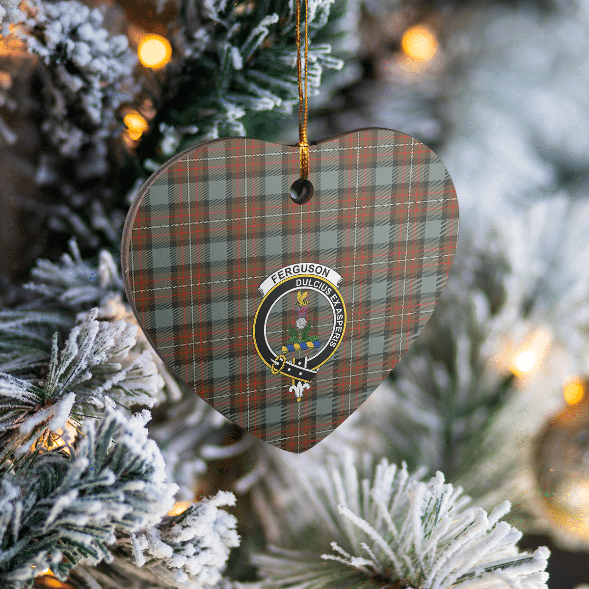 Clan Fergusson Weathered Tartan Crest Heart Ceramic Ornament HM34 Fergusson Weathered Tartan Tartan Christmas   