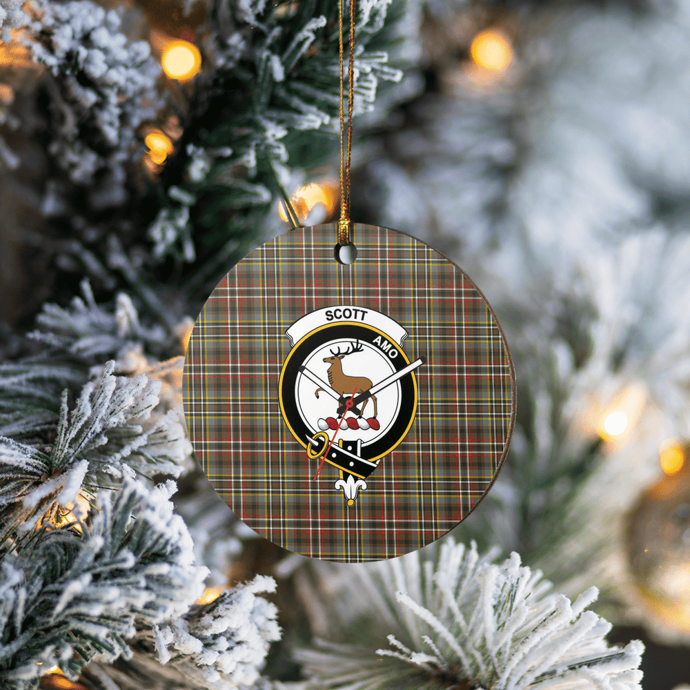 Clan Scott Green Weathered Tartan Crest Round Ceramic Ornament IM64 Scott Green Weathered Tartan Tartan Christmas   