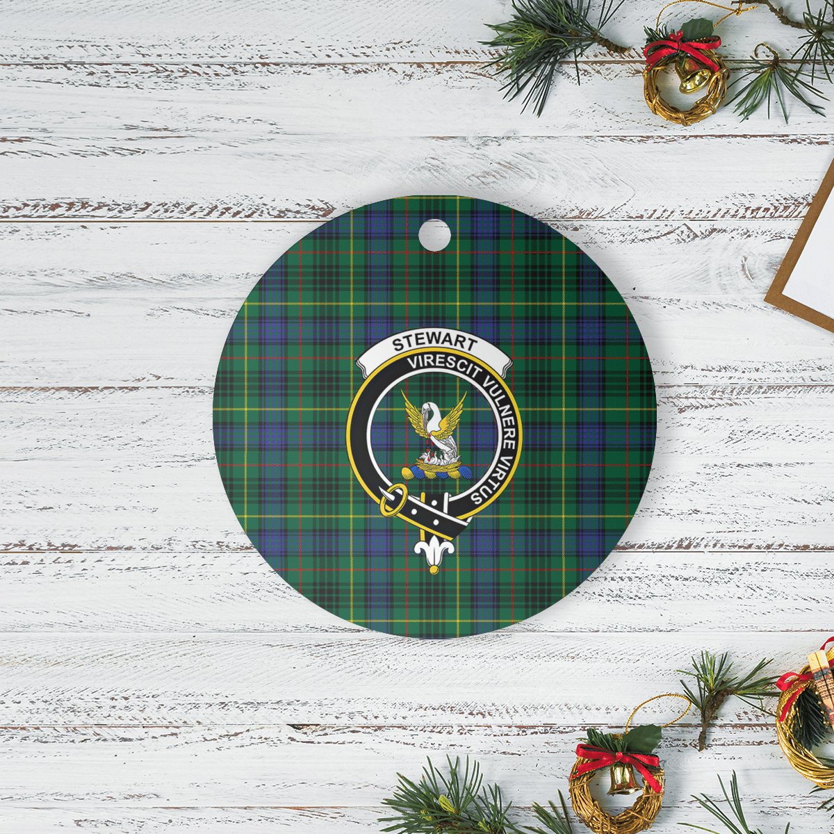 Clan Stewart Hunting Modern Tartan Crest Round Ceramic Ornament ZK63 Stewart Hunting Modern Tartan Tartan Christmas   