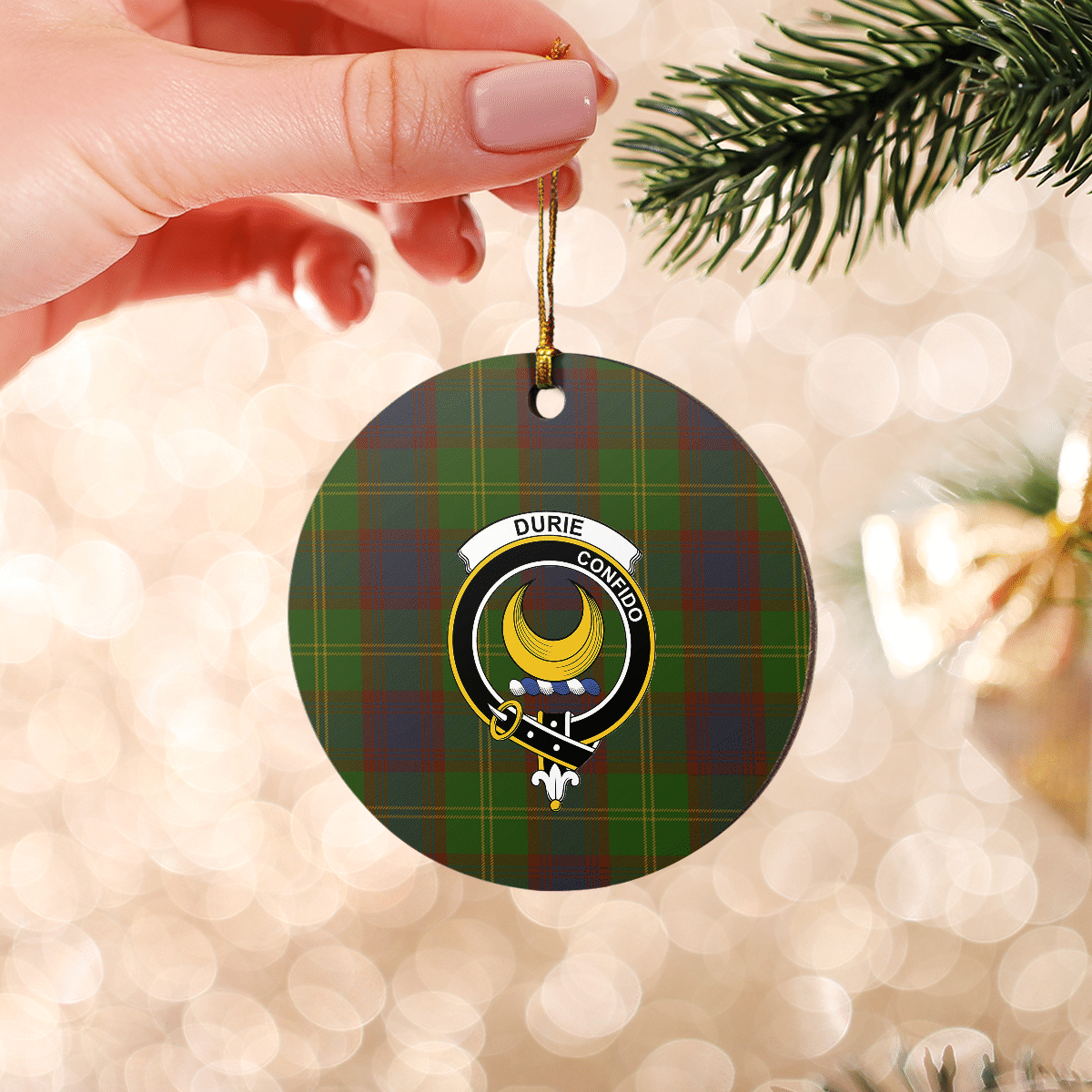 Clan Durie Tartan Crest Round Ceramic Ornament QT40 Durie Tartan Tartan Christmas   