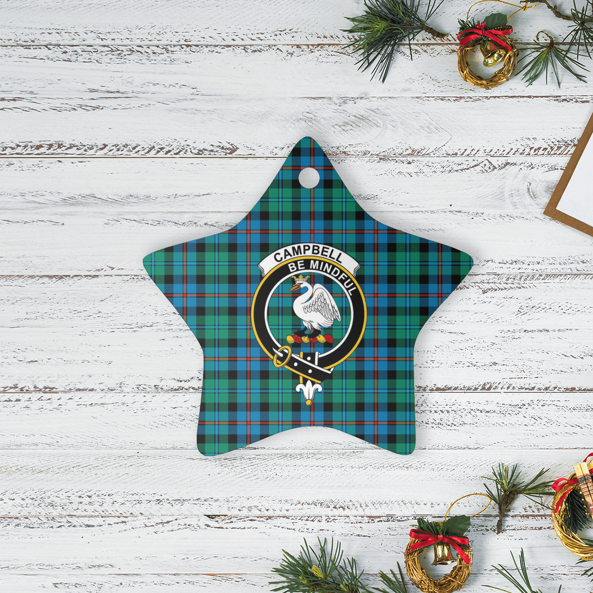 Clan Campbell of Cawdor Ancient Tartan Crest Star Ceramic Ornament AH42 Campbell of Cawdor Ancient Tartan Tartan Christmas   