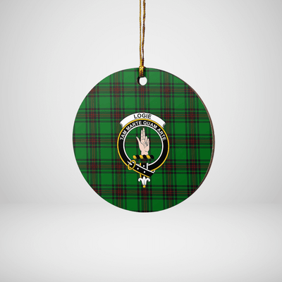 Clan Logie Tartan Crest Round Ceramic Ornament