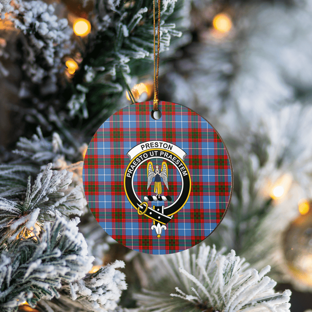 Clan Preston (Edinburgh) Tartan Crest Round Ceramic Ornament BV38 Preston (Edinburgh) Tartan Tartan Christmas   