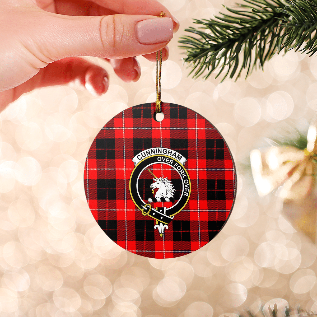 Clan Cunningham Modern Tartan Crest Round Ceramic Ornament RE33 Cunningham Modern Tartan Tartan Christmas   