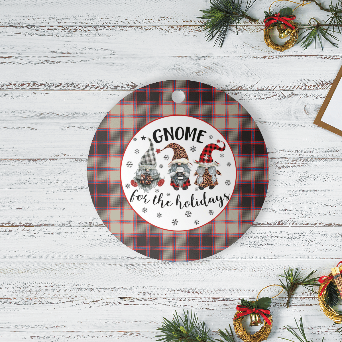 Clan MacPherson Hunting Ancient Tartan Tartan Crest Gnome Round Ceramic Ornament KS21 MacPherson Hunting Ancient Tartan Tartan Christmas   