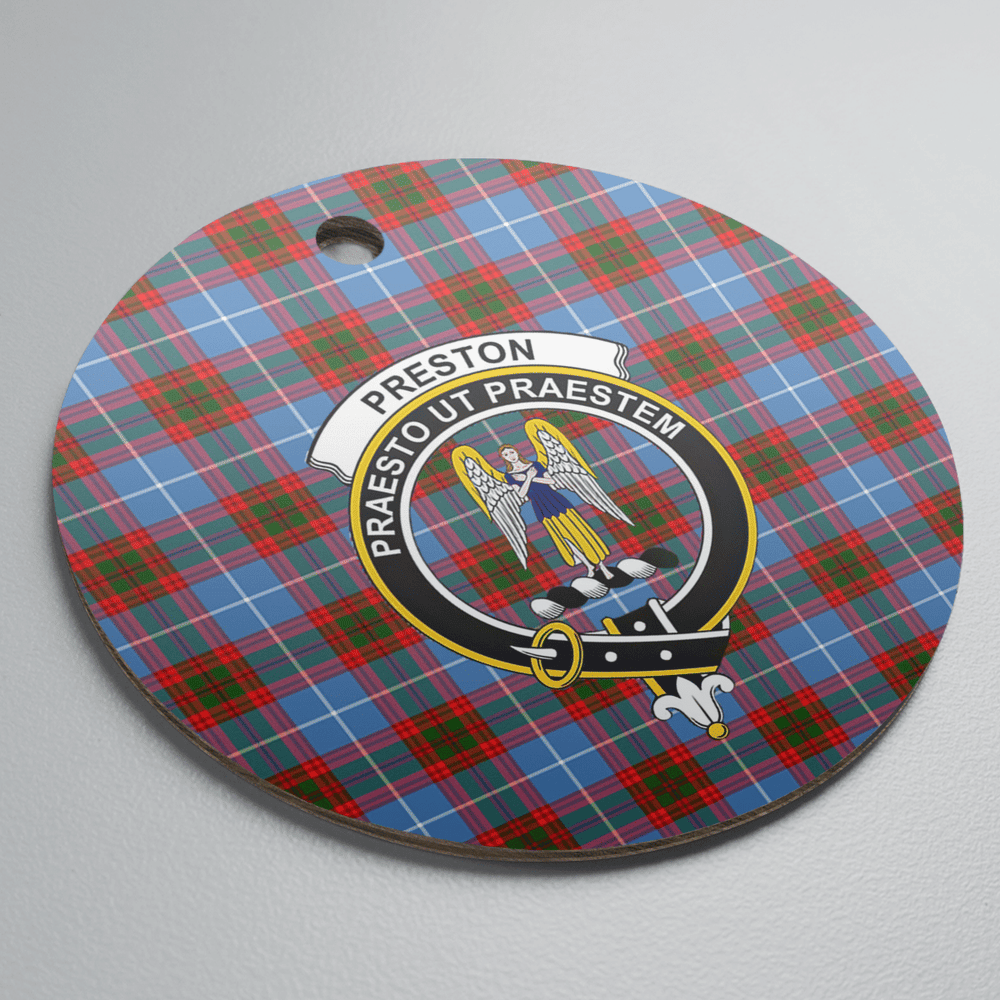 Clan Preston (Edinburgh) Tartan Crest Round Ceramic Ornament BV38 Preston (Edinburgh) Tartan Tartan Christmas   