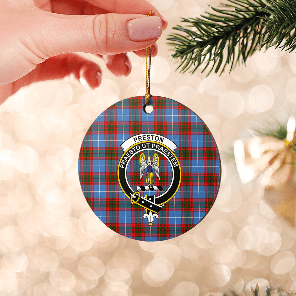 Clan Preston (Edinburgh) Tartan Crest Round Ceramic Ornament BV38 Preston (Edinburgh) Tartan Tartan Christmas   