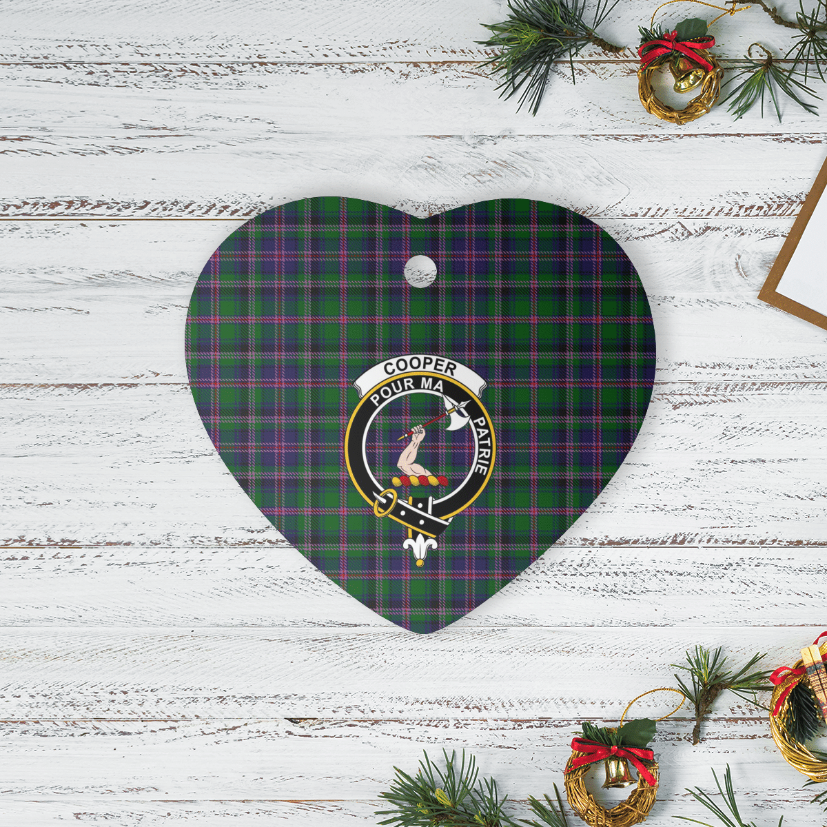 Clan Cooper Modern Tartan Crest Heart Ceramic Ornament VV76 Cooper Modern Tartan Tartan Christmas   
