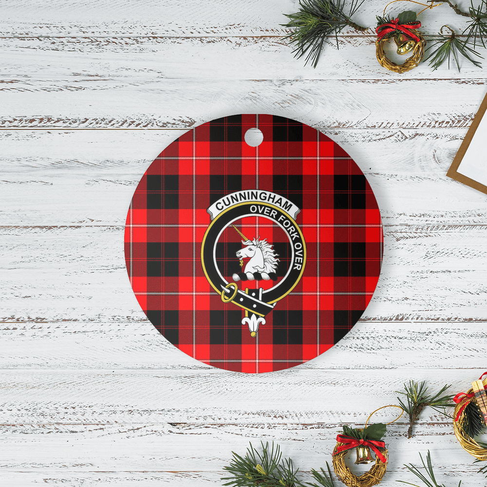 Clan Cunningham Modern Tartan Crest Round Ceramic Ornament RE33 Cunningham Modern Tartan Tartan Christmas   