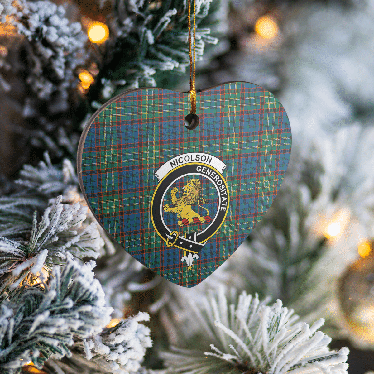 Clan Nicolson Hunting Ancient Tartan Crest Heart Ceramic Ornament IW89 Nicolson Hunting Ancient Tartan Tartan Christmas   