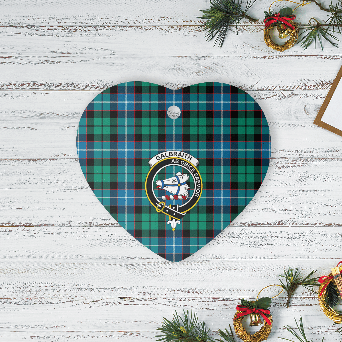 Clan Galbraith Ancient Tartan Crest Heart Ceramic Ornament HY61 Galbraith Ancient Tartan Tartan Christmas   