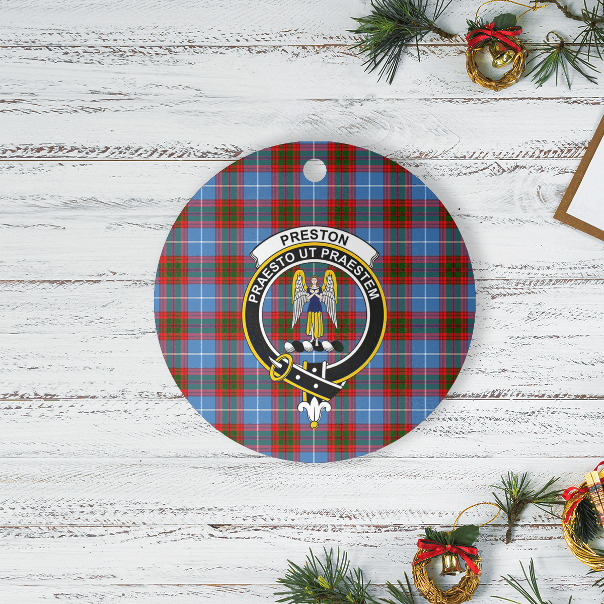 Clan Preston (Edinburgh) Tartan Crest Round Ceramic Ornament BV38 Preston (Edinburgh) Tartan Tartan Christmas   