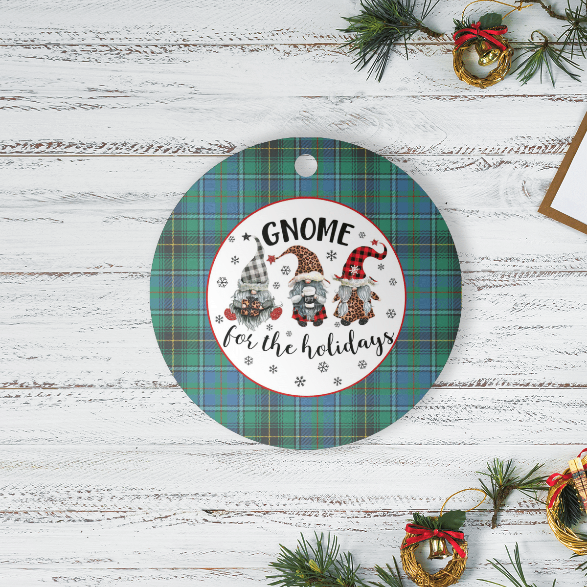 Clan MacInnes Ancient Tartan Tartan Crest Gnome Round Ceramic Ornament TB48 MacInnes Ancient Tartan Tartan Christmas   
