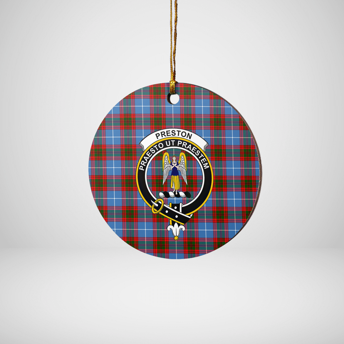 Clan Preston (Edinburgh) Tartan Crest Round Ceramic Ornament BV38 Preston (Edinburgh) Tartan Tartan Christmas   