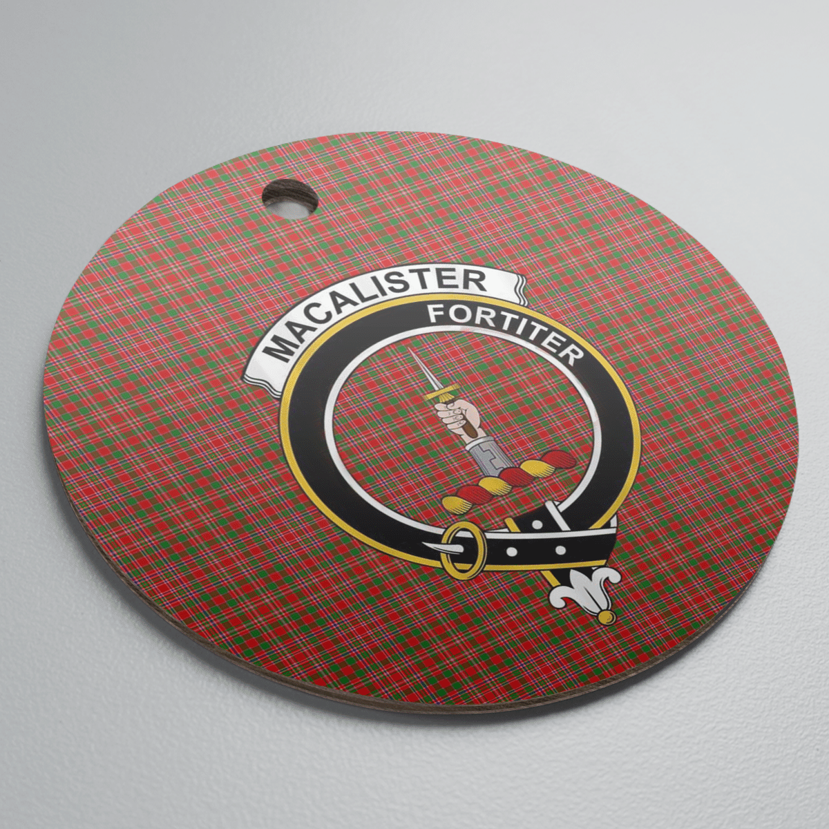 Clan MacAlister Tartan Crest Round Ceramic Ornament KA64 MacAlister Tartan Tartan Christmas   