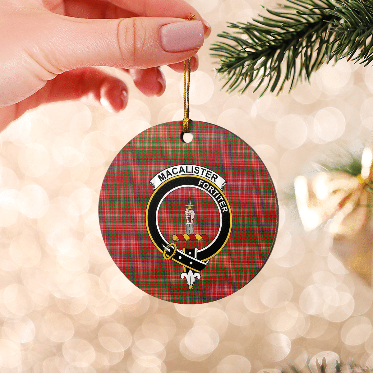 Clan MacAlister Tartan Crest Round Ceramic Ornament KA64 MacAlister Tartan Tartan Christmas   
